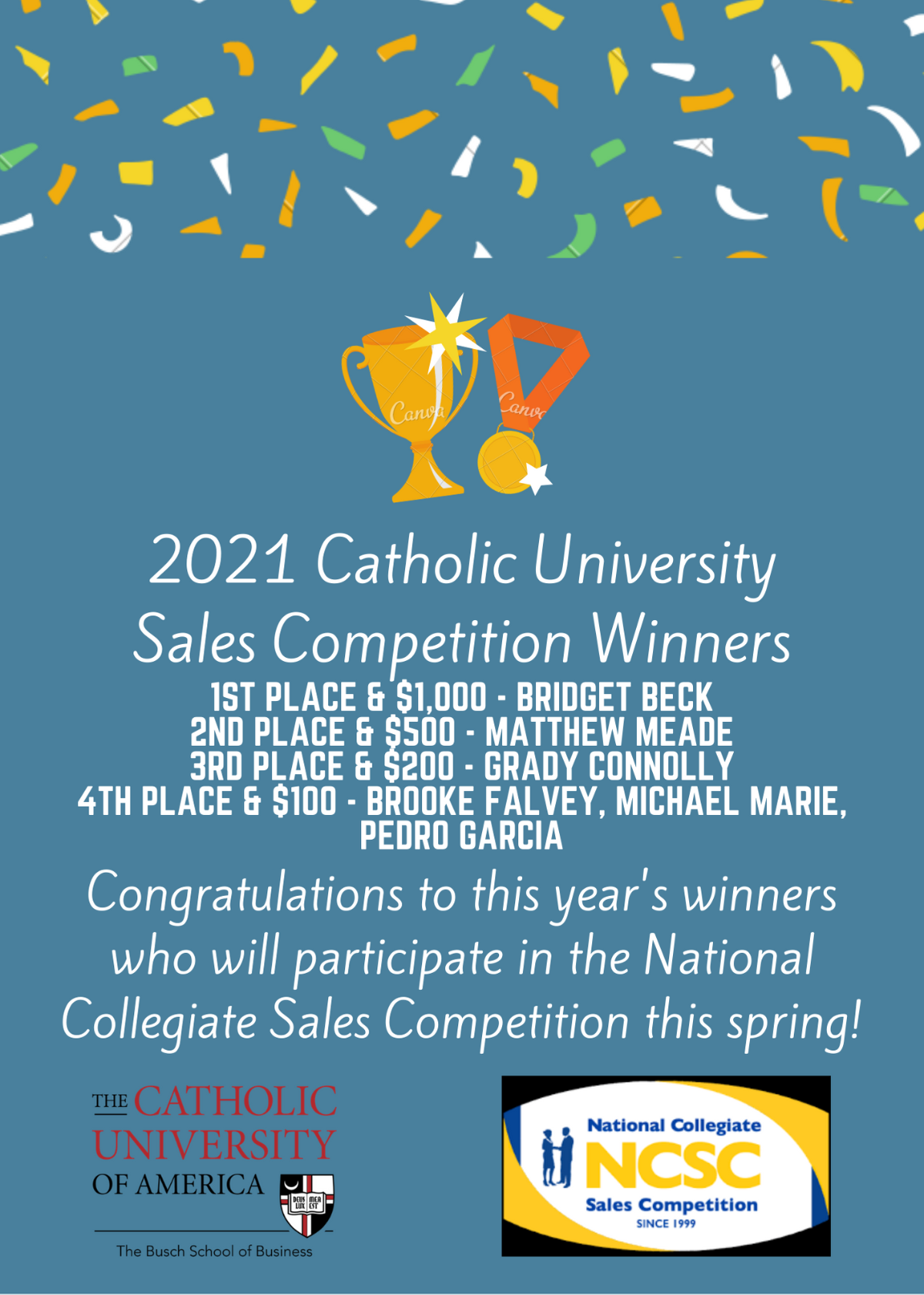 Congratulations to the Sales Competition Winners! The Busch School of