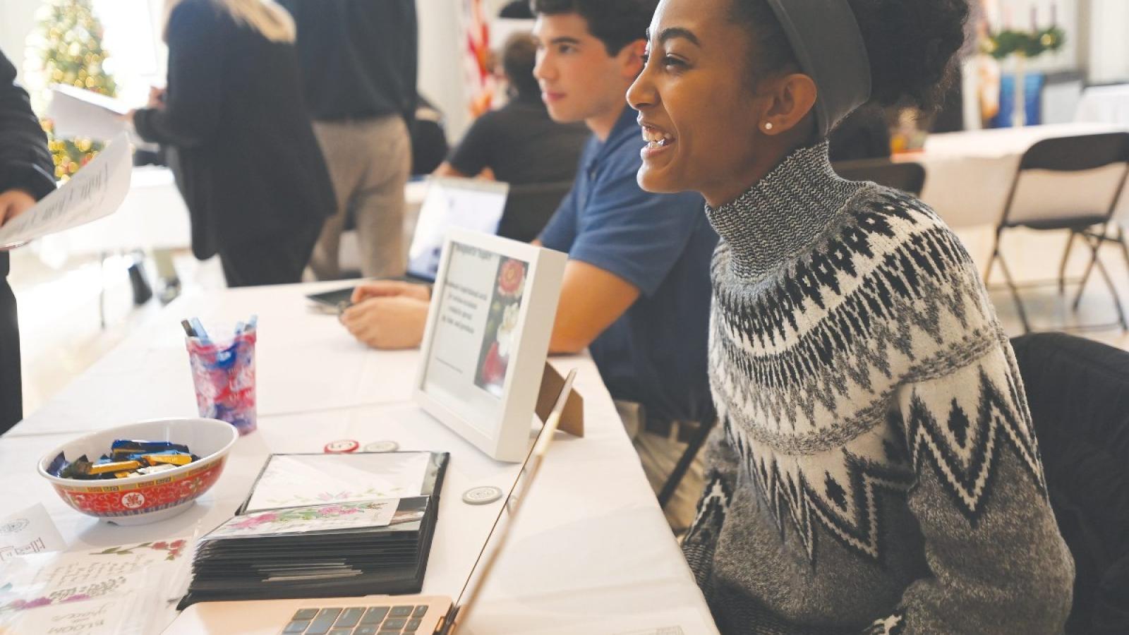 160 first-year students from the Busch School's Vocation of Business class presented their projects at the “Business As A Vocation” Trade Show