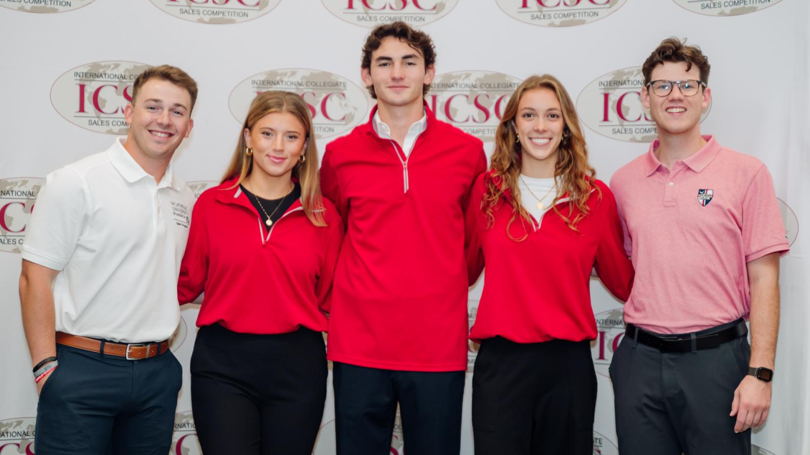 Four Sales Program students - Justin McCarthy, Madeline Kelly, Victor Rosado, and Brigid Murray - represented Catholic University in the International Collegiate Sales Competition in Orlando, Florida. This year’s team scored the highest of any Sales Competition Team in Busch School history, moving up one spot from last year to 28th overall in the International Competition. 