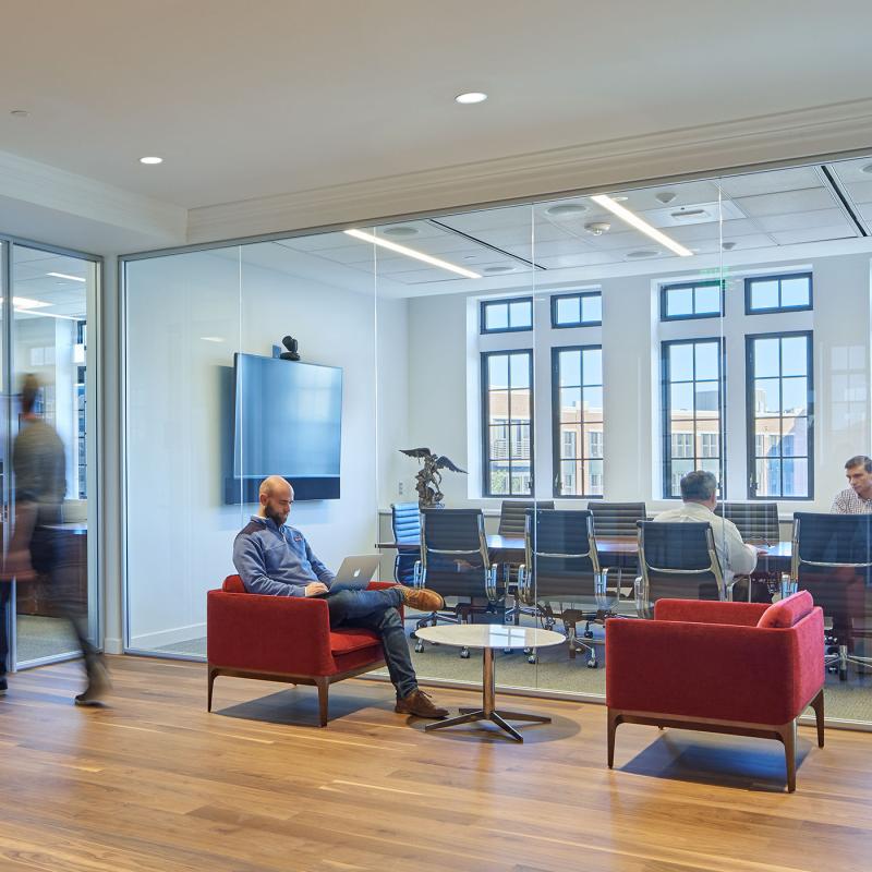 Meetings and central activity happening in the Busch School.