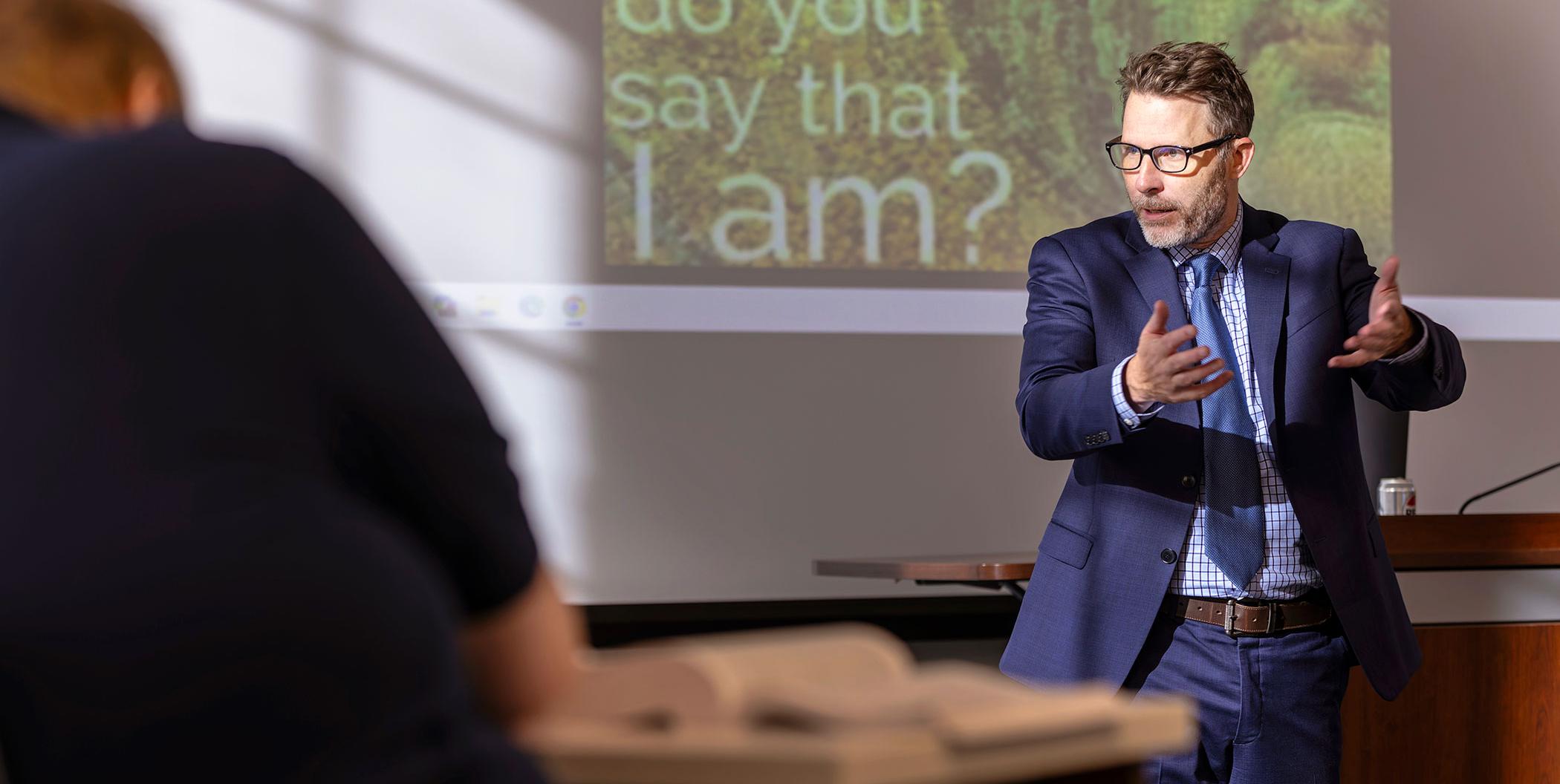 Professor teaching in the Busch School.