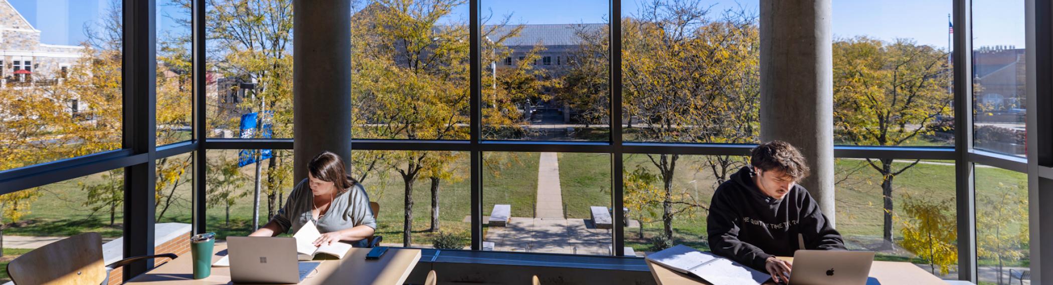 picturesque view of two students studying