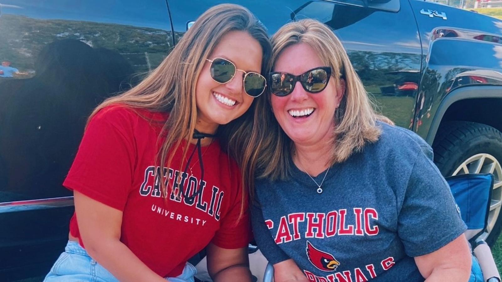 devon and her mom at a CUA tailgate