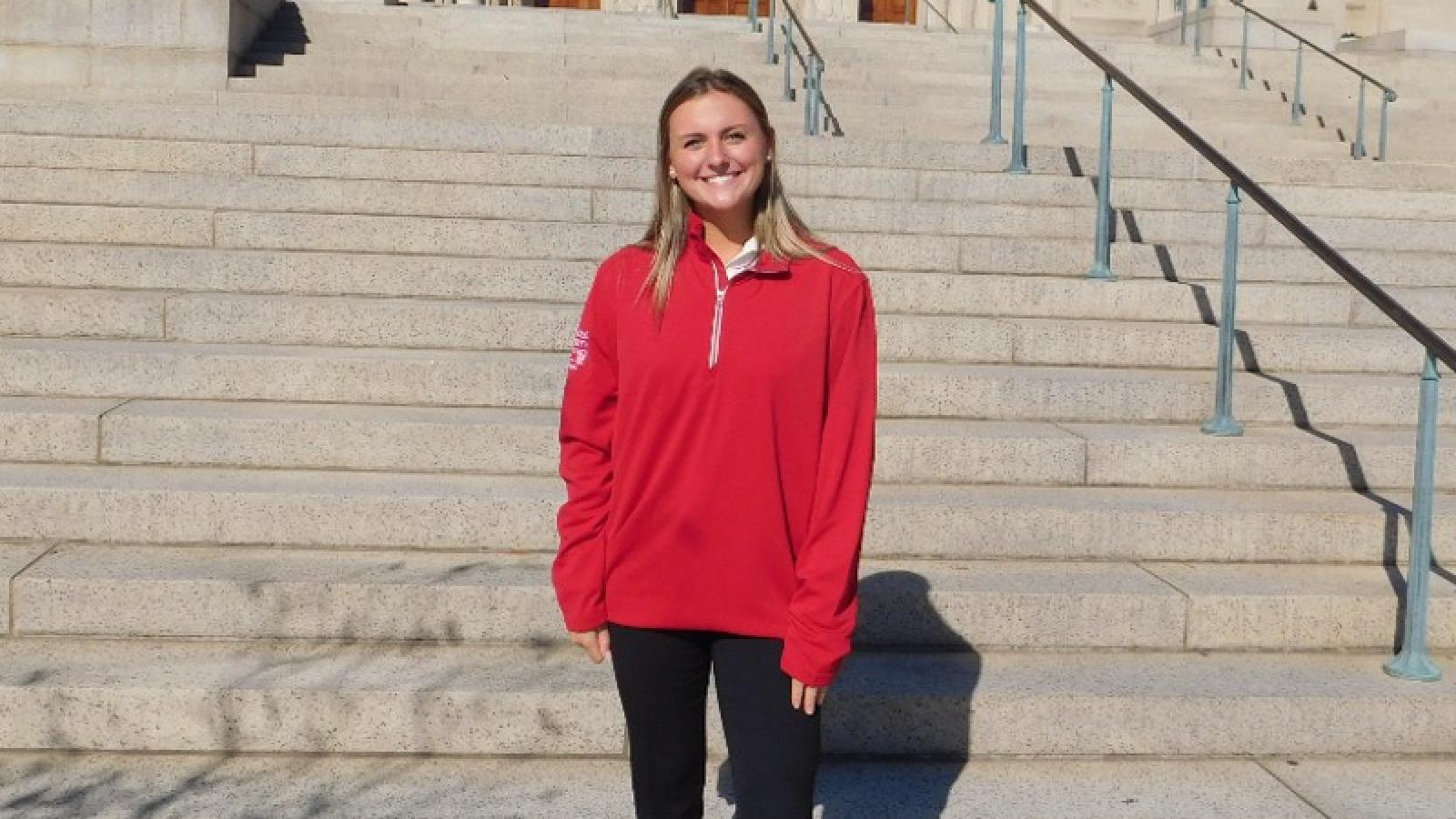 caroline on the steps of the basilica of the national shrine of the immaculate conception