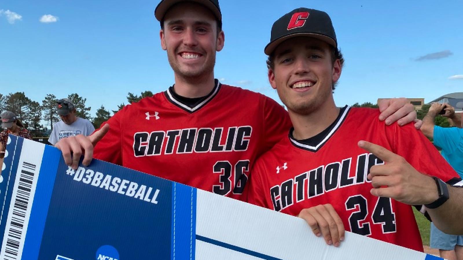 danny and a friend in their CUA baseball uniforms