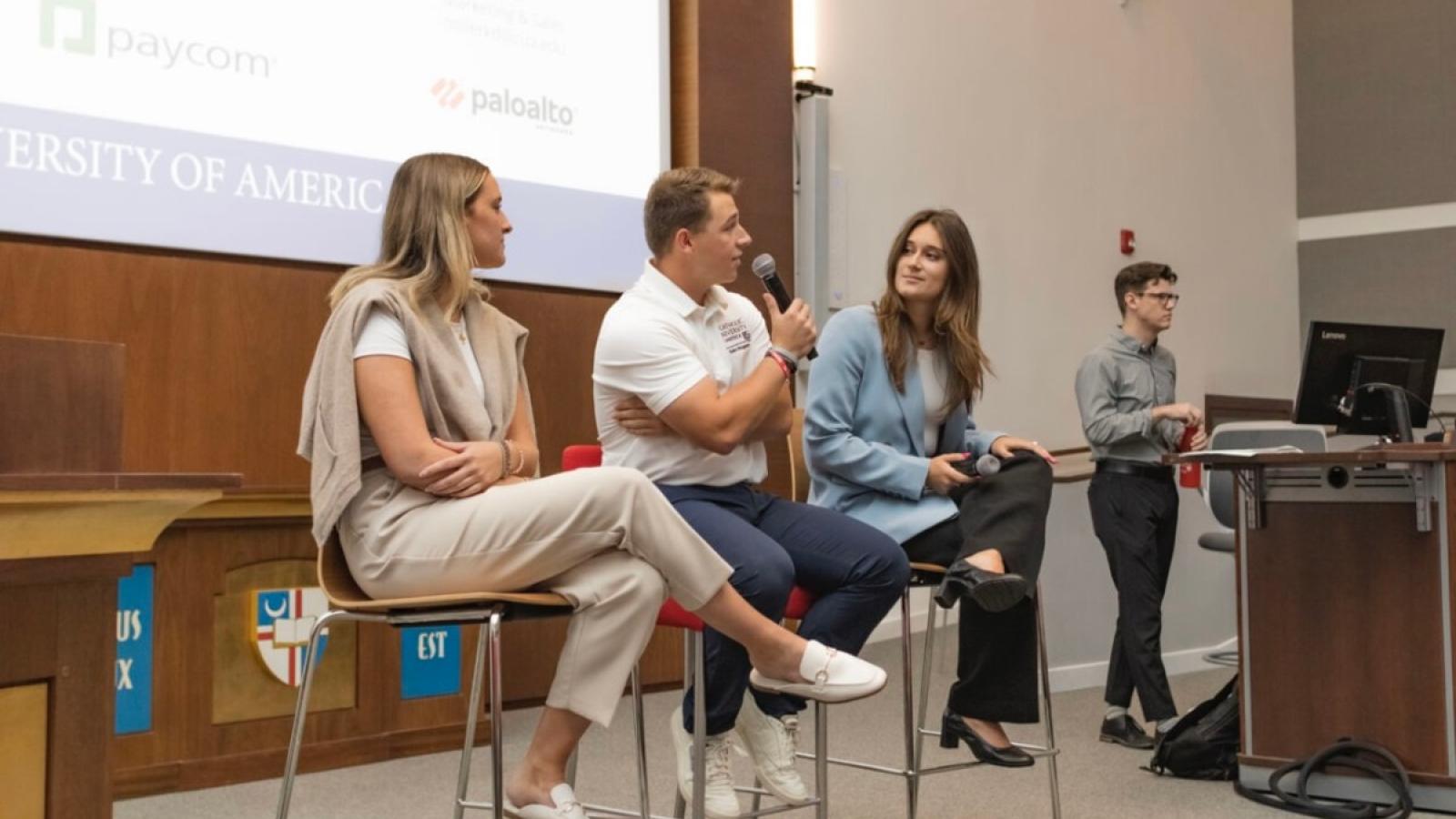 kelsey speaking on a busch school panel