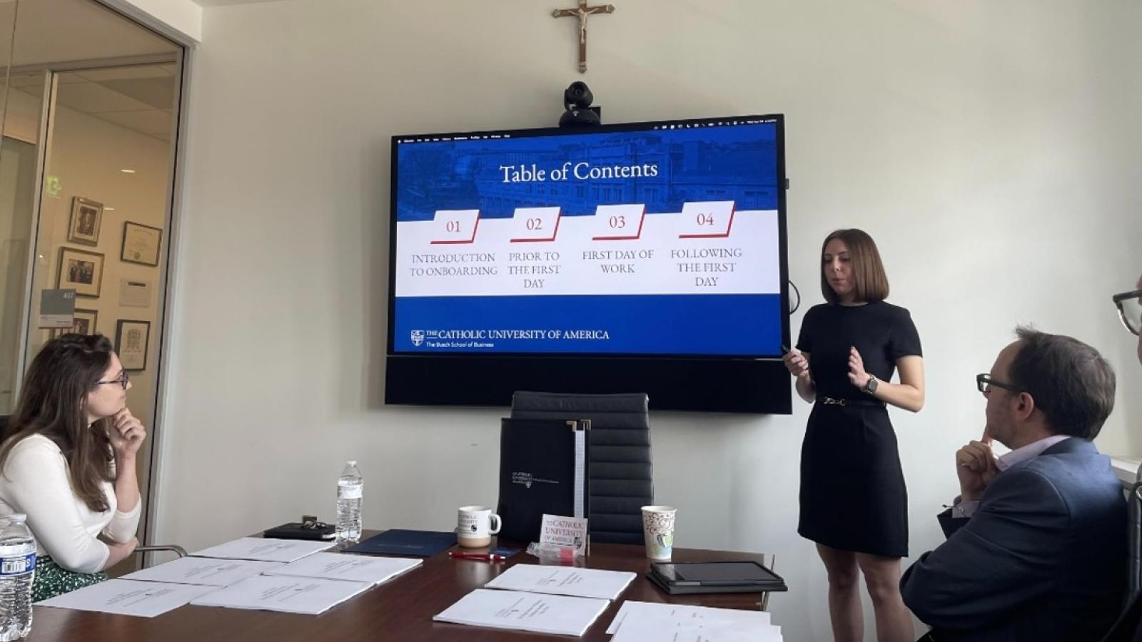 natalie giving a business presentation