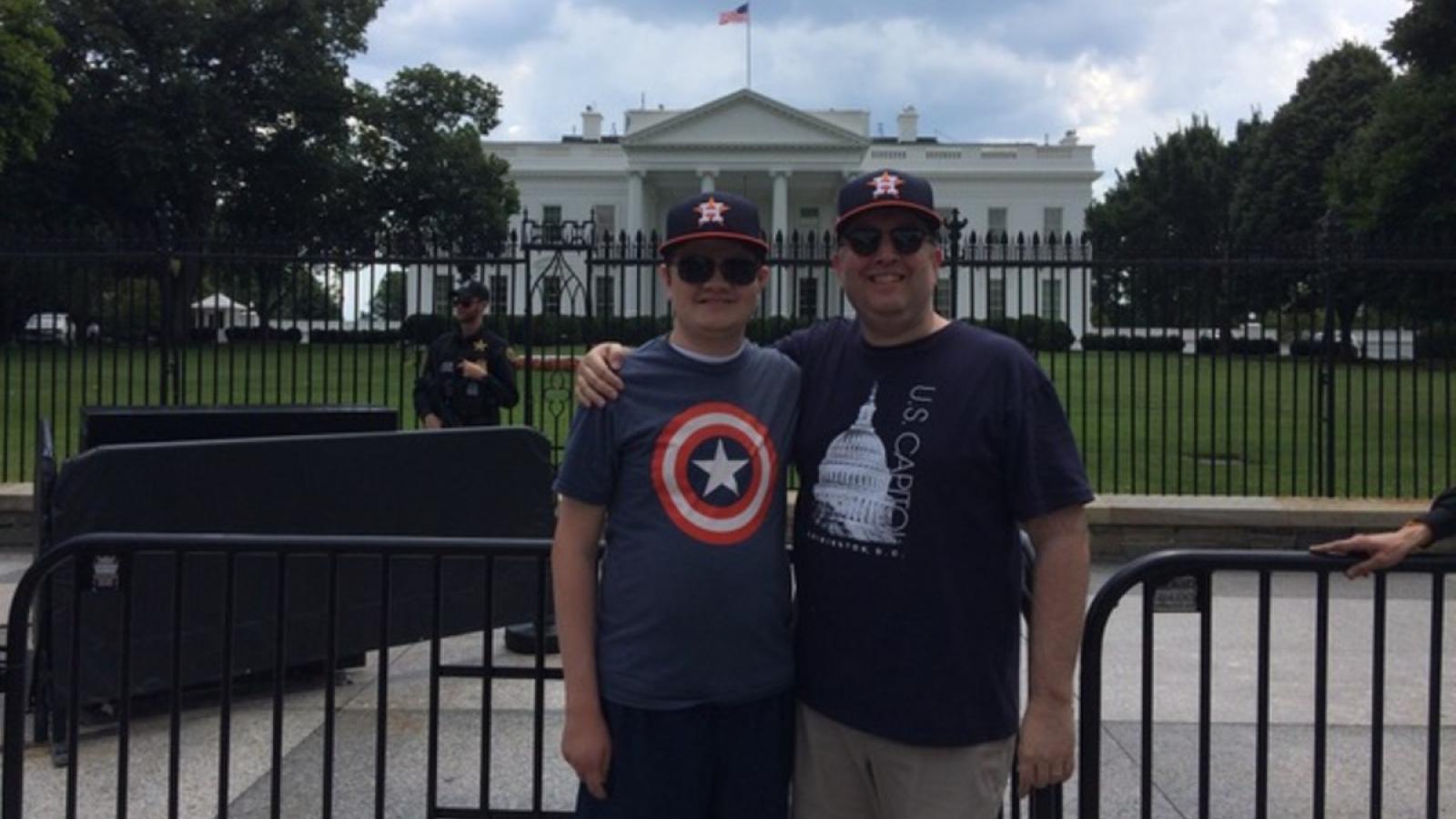 niicolas and a friend in front of the White House
