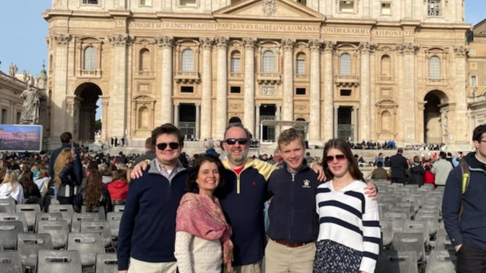 nicolas and his family in St. Peter's square