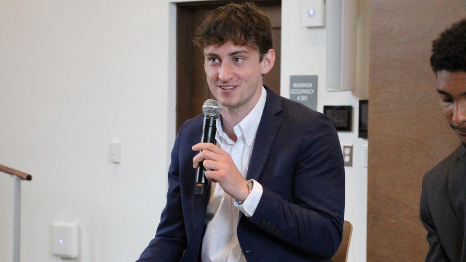 owen speaking at a Business School event