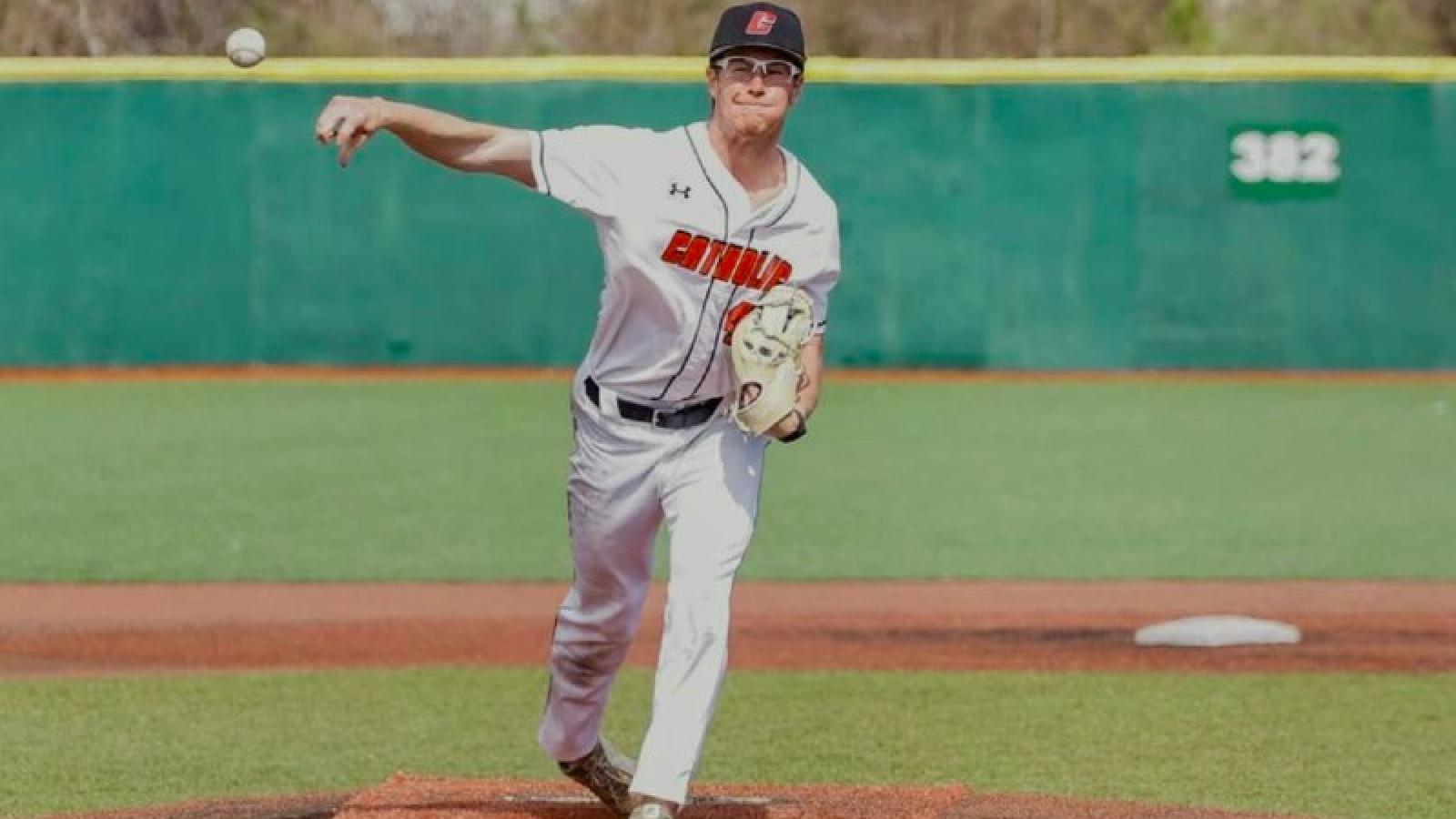 patrick pitching for the CUA baseball team