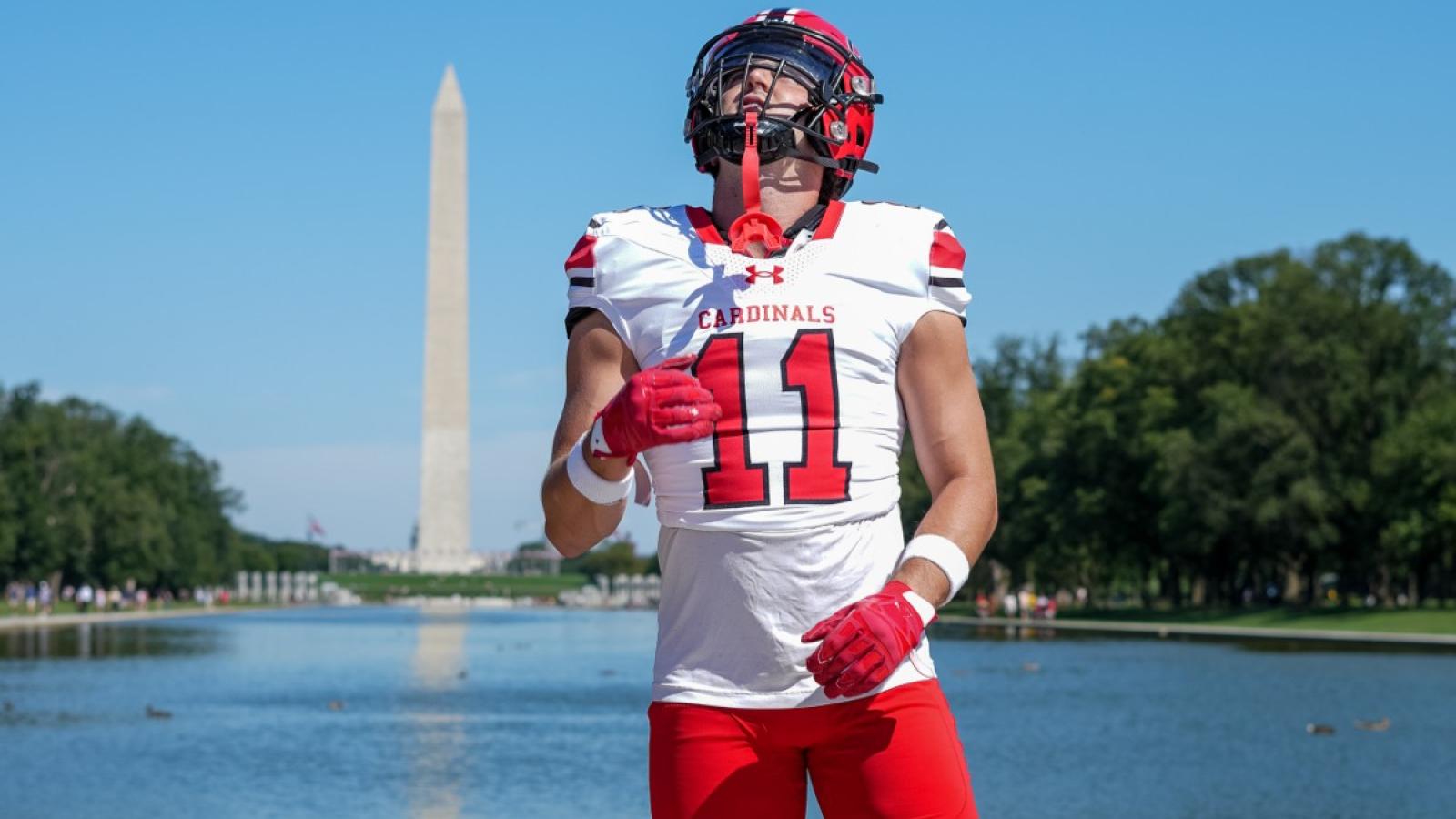 anthony in his football uniform at the washington monument