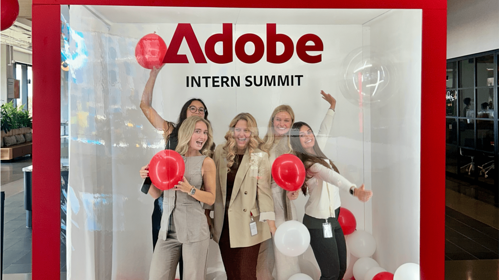 katherine and some fellow interns at the adobe intern summit