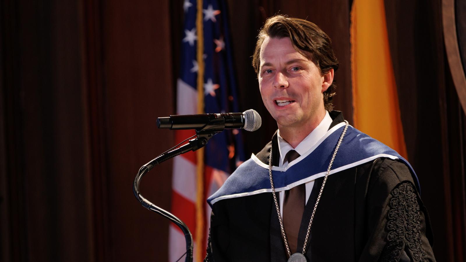 Professor Nicholas Schmitz giving a speech at the chair inauguration event