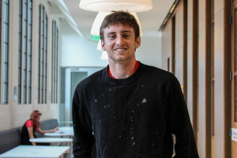 owen smiling inside Maloney Hall