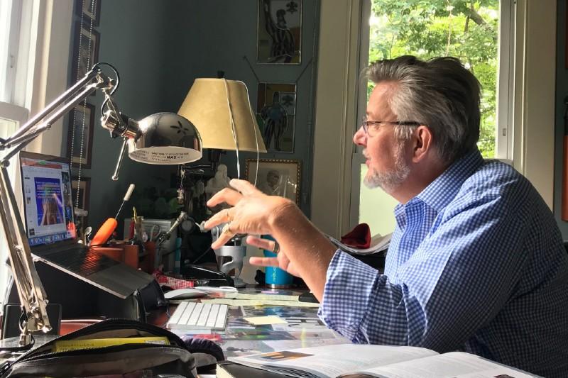 professor widmer working at his desk