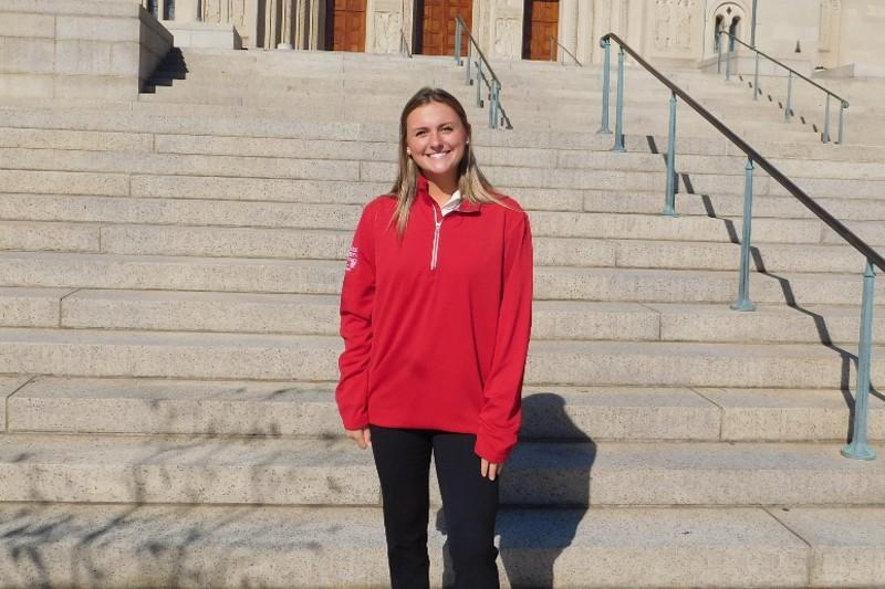 caroline on the steps of the basilica of the national shrine of the immaculate conception