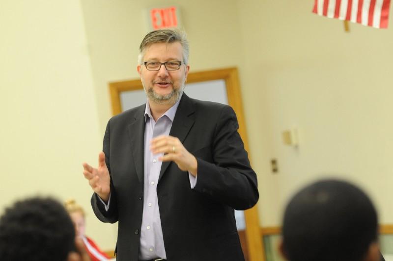 professor widmer lecturing to his class