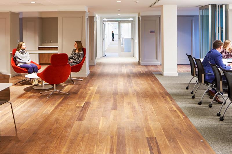 Central lounge space in Maloney Hall.
