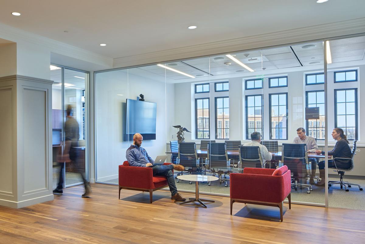 Meetings and central activity happening in the Busch School.