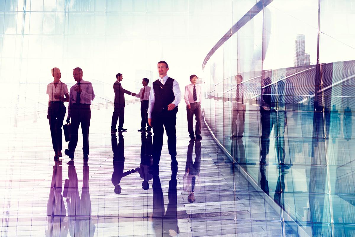 People-centered business and city activity.