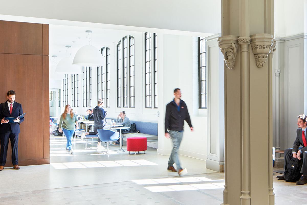 Central lobby atrium in Maloney Hall.