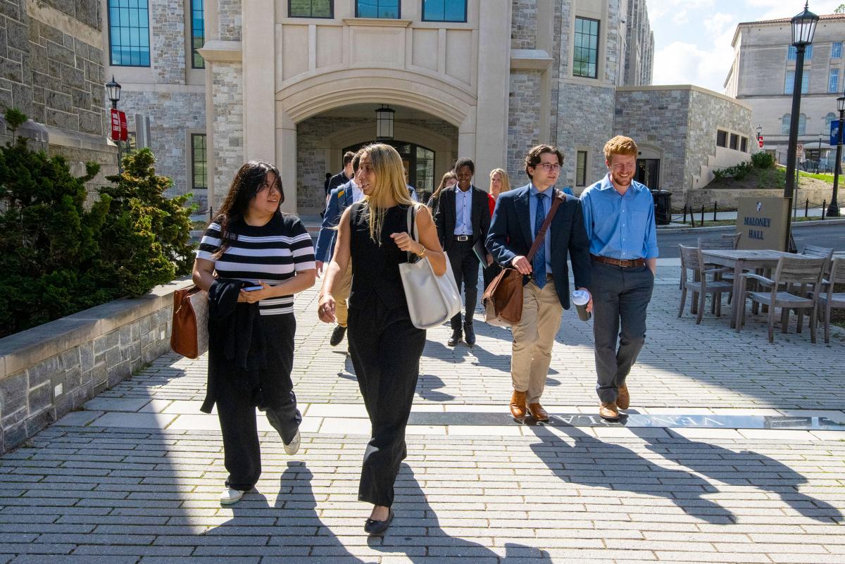 Students heading into Maloney Hall.