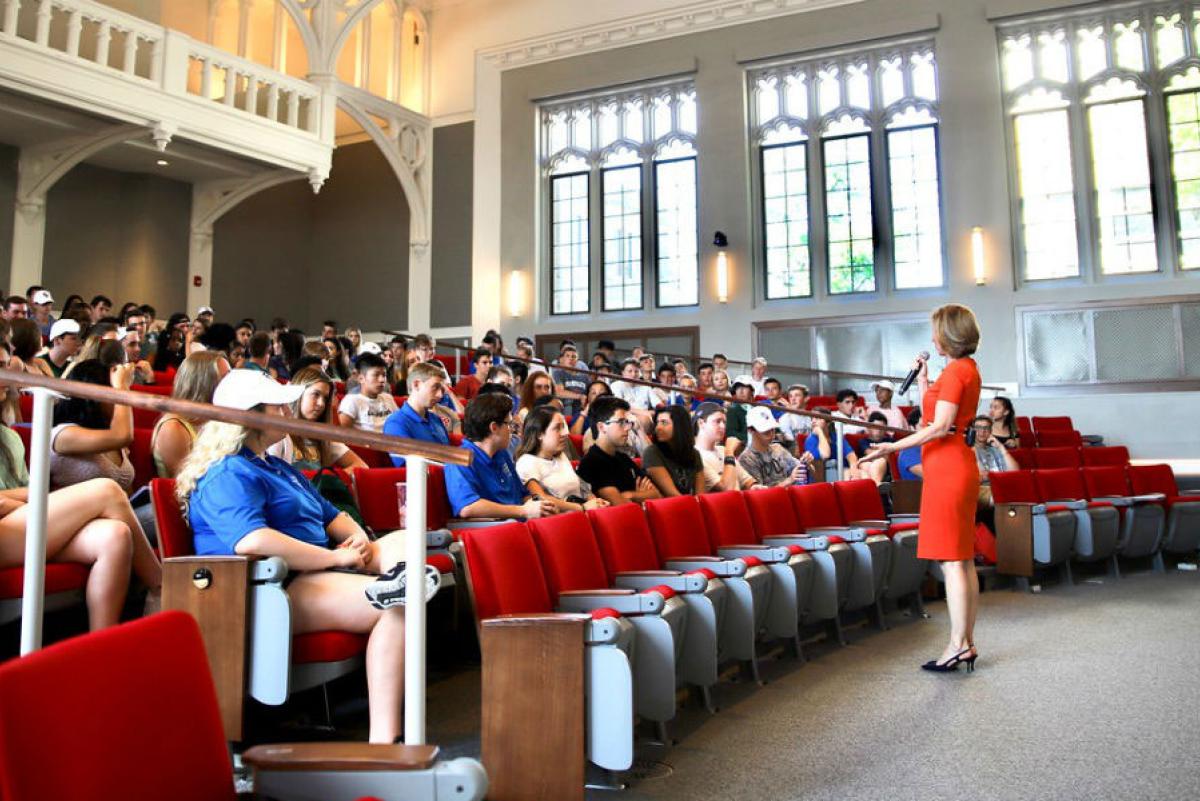 CEO Lecture taking place in Della Ratta Auditorium.