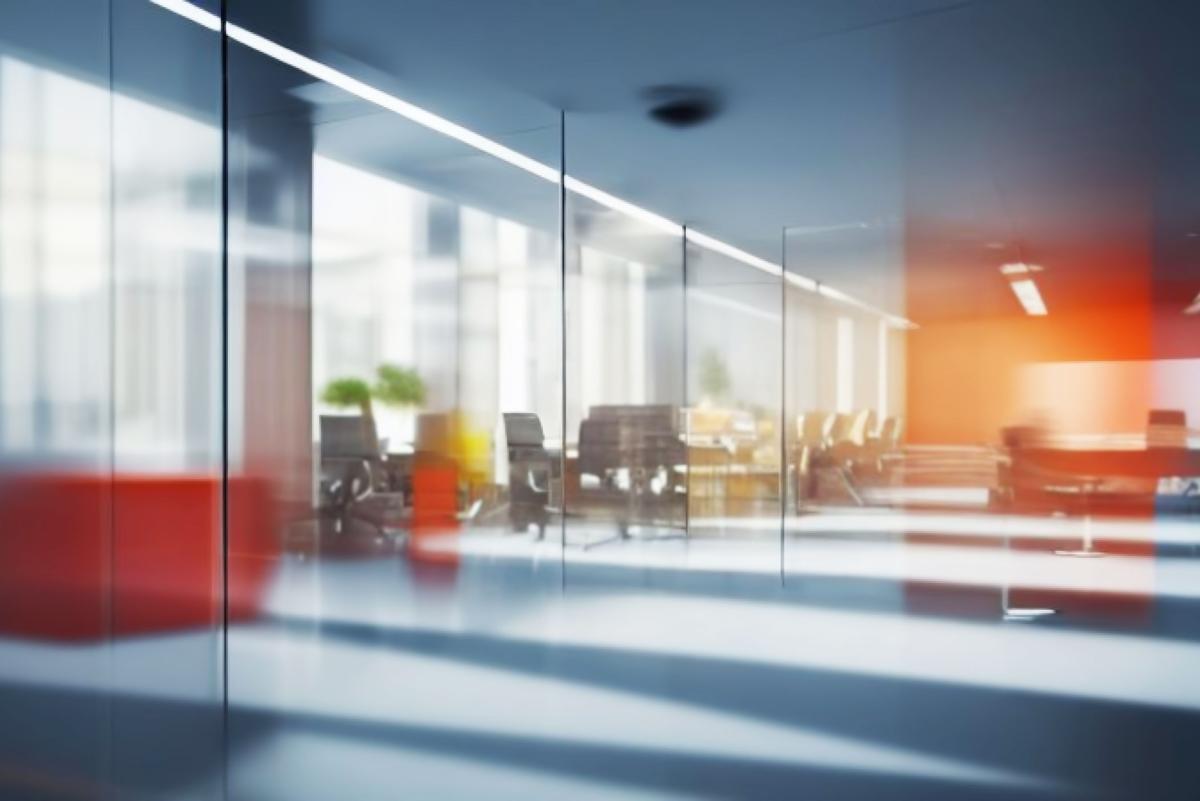 Ambient background of corporate office setting.