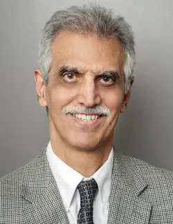 Photo of Reza Saidi. He is wearing a checkered suit jacket with a white shirt and a grey tie. He has salt and pepper hair and mustache.