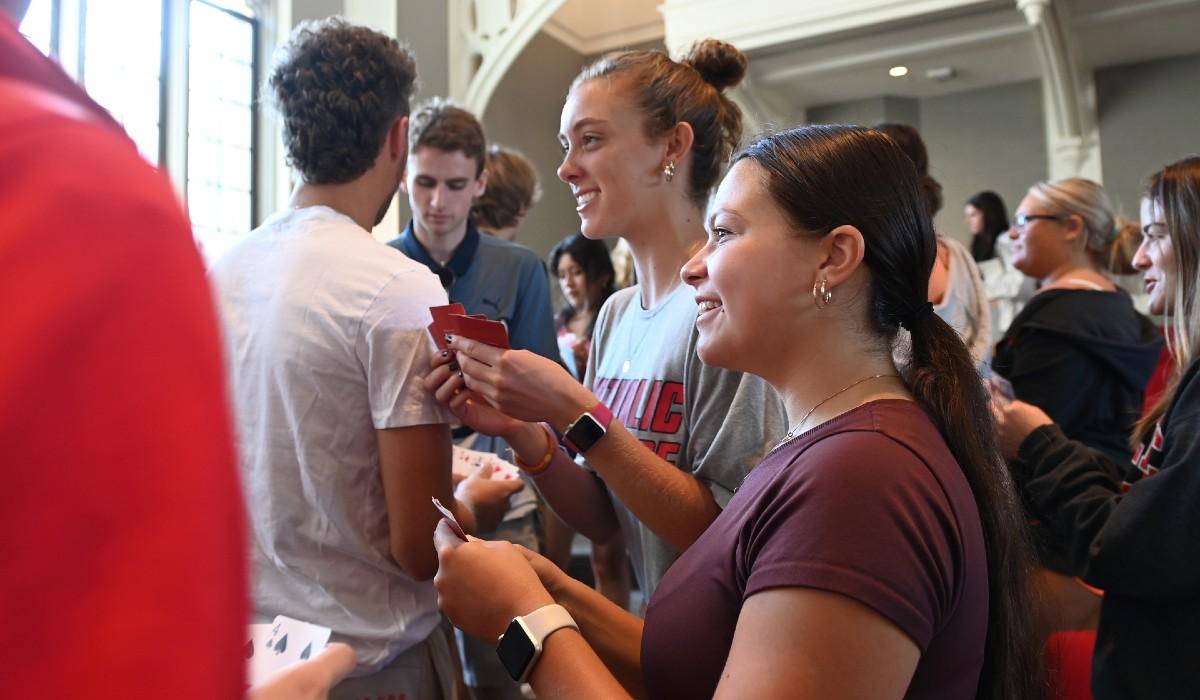 students playing an interactive business game
