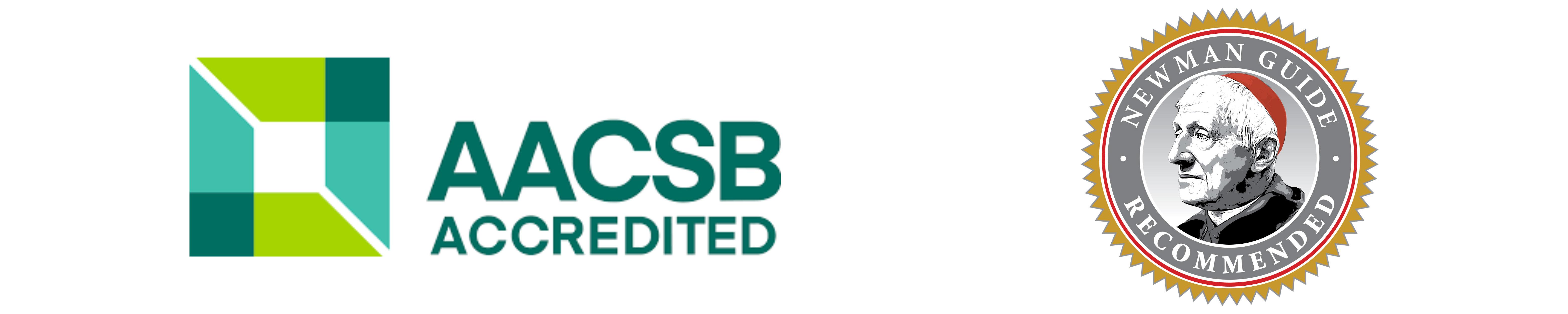 AACSB and Newman Guide logos.