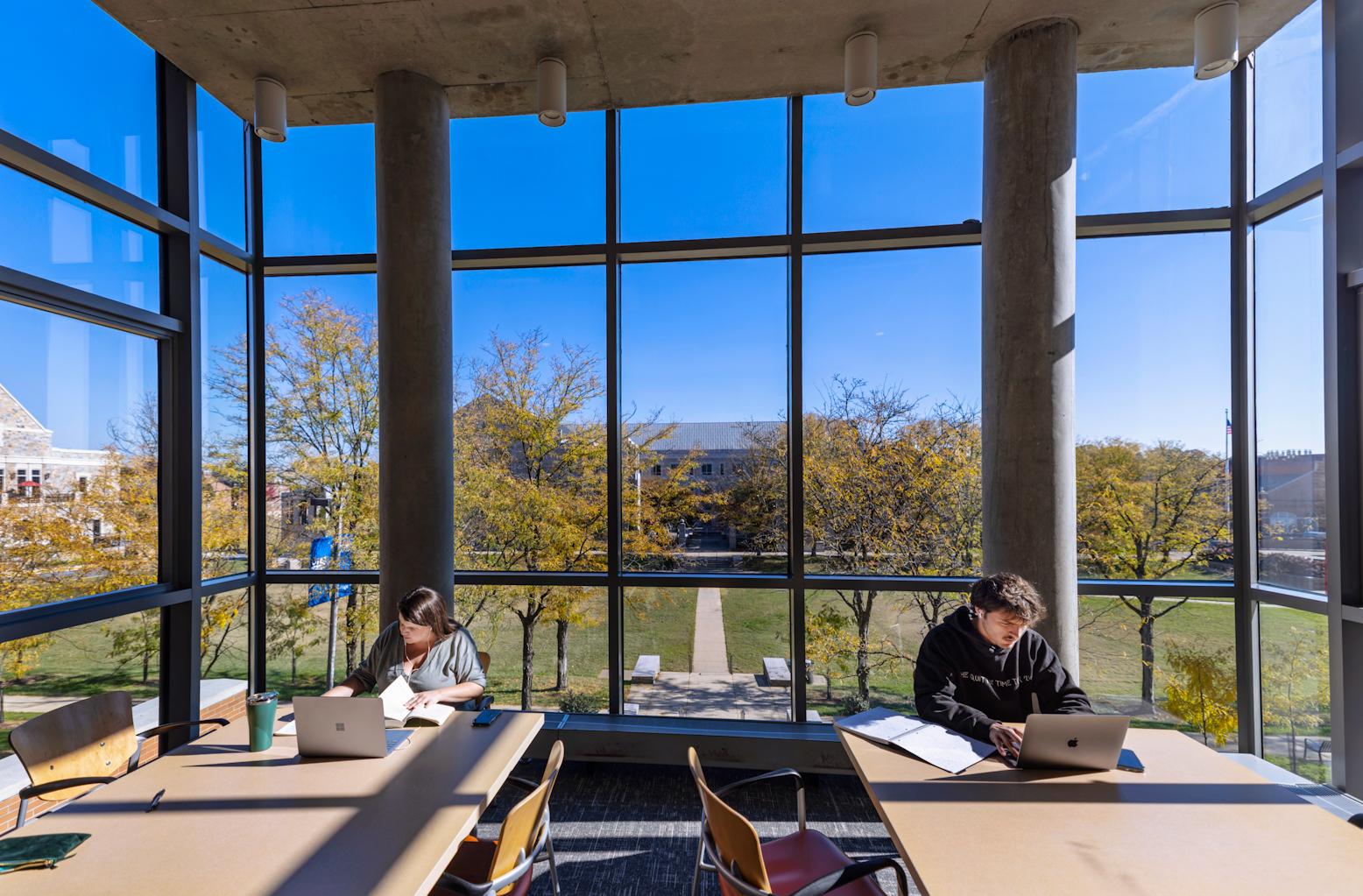 picturesque view of two students studying
