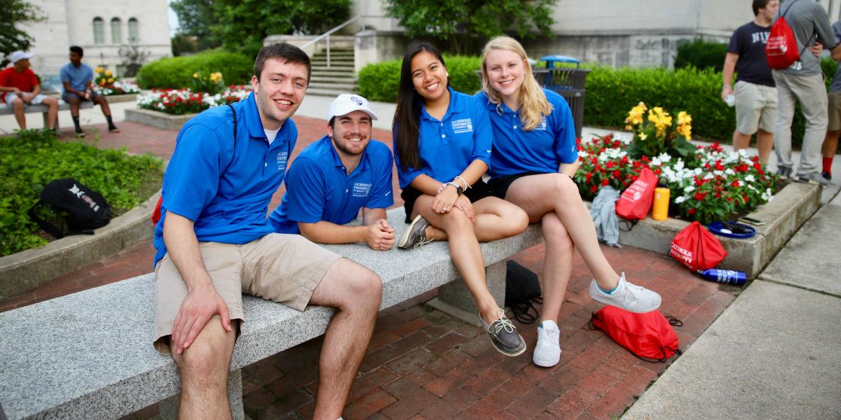 student volunteers at an event on campus
