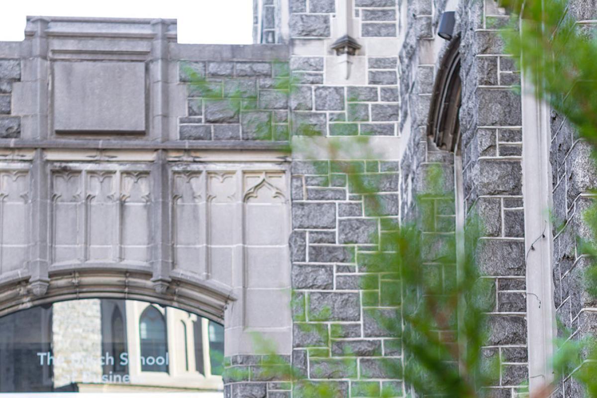 Bricks above the entrance to Maloney Hall.