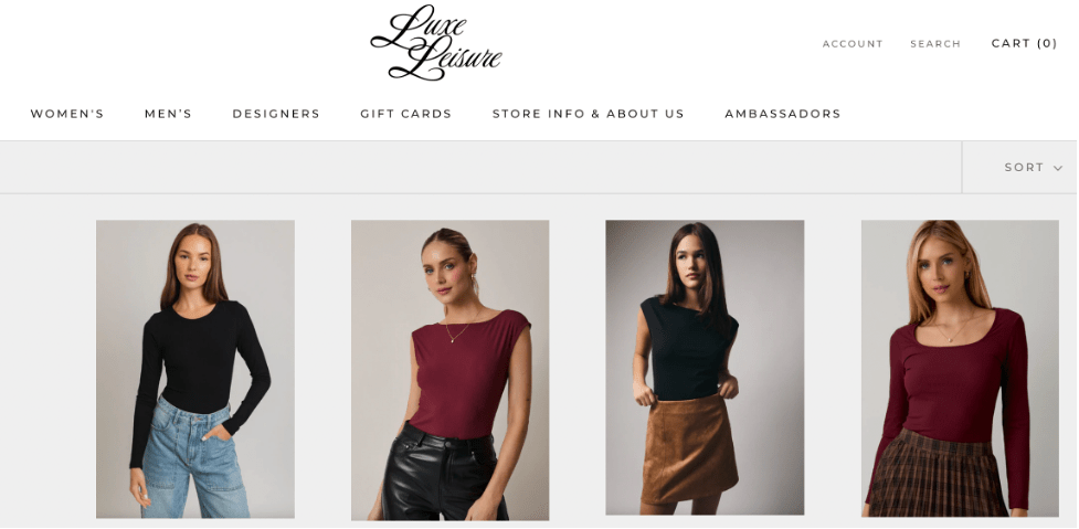 luxe leisure website screenshot
